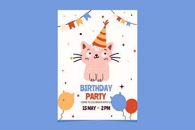 Birthday party invitation with doodle cat character birthday cat character doodle invitation party