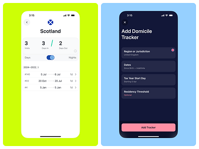 Residency Tracking figma ios residency tax tracking ui