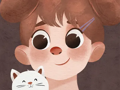 A girl with her cat character design children book illustration