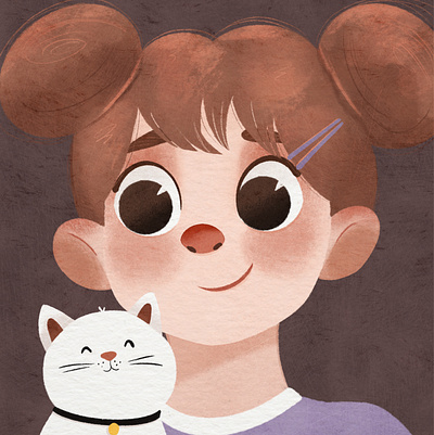 A girl with her cat character design children book illustration