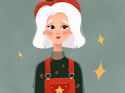 Strawberry Girl character design children book illustration procreate