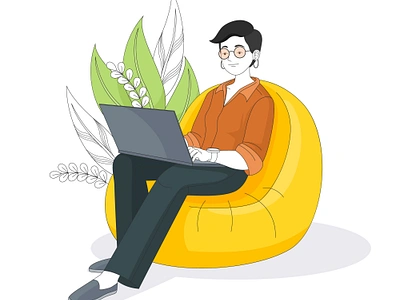 A woman sitting on the sofa using a laptop business business women cute women design flat design illustration learning modern design sitting people star up student using laptop vector women