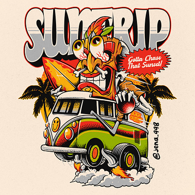 TIKI HOTROD ILLUSTRATION art beach design illustration skeleton surfing