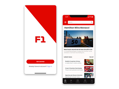 Formula 1 news & schedule app android app appdesign car clean design formula1 framer ios minimal mobileapp modern news race racing splash ui unique ux webflow