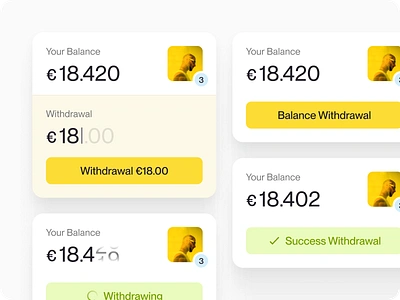 Balance Widget app balance component daily design euro experience interface money shadow states transfer typography user user experience design user interface design widget withdrawal yellow