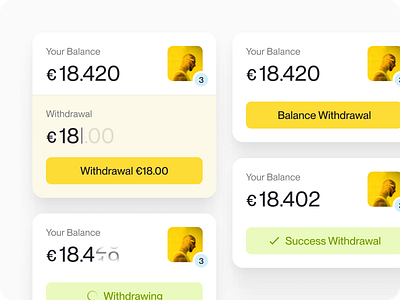 Balance Widget app balance component daily design euro experience interface money shadow states transfer typography user user experience design user interface design widget withdrawal yellow