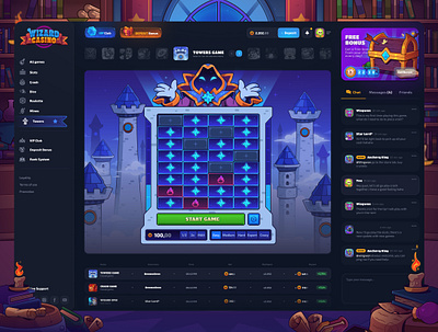 Wizard Casino: Towers Game casino casino game casual game character dark interface dark mode gambling game interface game ui mage slot game tower towers towers game ui uiux ux web design web3 wizard