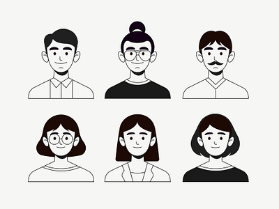 Minimalist Black and White Avatar Icons of Diverse People design minimalist portraits