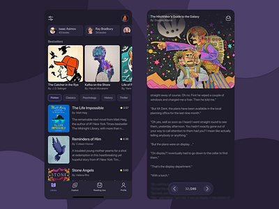 A Dark Mode Reading App Concept appdesign bookapp booklover darkmode designconcept digitalreading ebook mobileapp reading reading app scifi ui userinterface