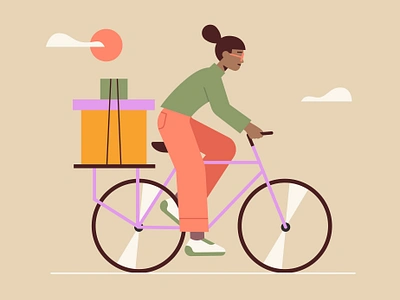 Woman Biking with a Parcel in Urban Setting animation app branding character design design flat flat vector graphic design illustration transportation ui ux vector