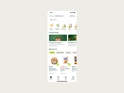 Grocery E-Commerce App Design app categories design ecommerce food green grocery homepage icons illustration search shop ui ux