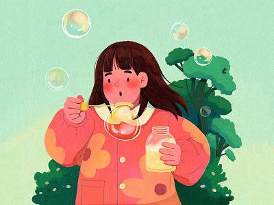 Joy in the Little Things bubble character child childhood children cute girl illustration joy little outdoor people uran