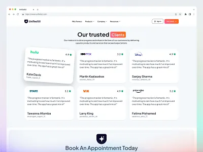 UnifiedUI — Testimonial Sections client feedback design digital business feedback landing landing page layout section testimonials ui ui design ui ux unified ui unifiedui ux