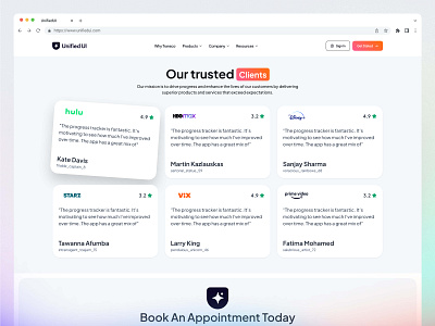 UnifiedUI — Testimonial Sections client feedback design digital business feedback landing landing page layout section testimonials ui ui design ui ux unified ui unifiedui ux