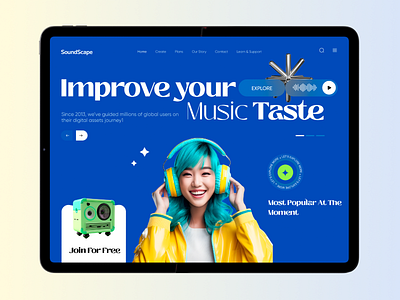 Music player Web design audio streaming hero section live streaming media player music music blog music discovery music player ui music website streaming visual design web design