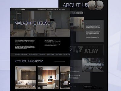 Interior design studio web site banner black faq gallery interior design web menu minimal services page ui web