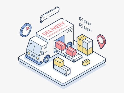 Delivery. Isometric line vector illustration for web 3d adobe illustrator app box business business illustration car delivery design express delivery illustration isometric line logistics outline package shipping thin line vector web