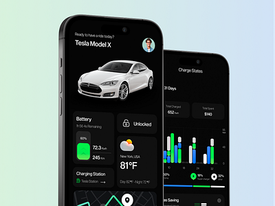 Electric Car App! ⚡🚗 car app car control app charging station electric car app ev app minimal design mobile app remote control app smart vehicle ui ui design ux design vehicle tracking