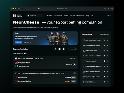 NeonCheese — your eSport betting companion ai bet app betting bookmaker esports neoncheese product design ui website design