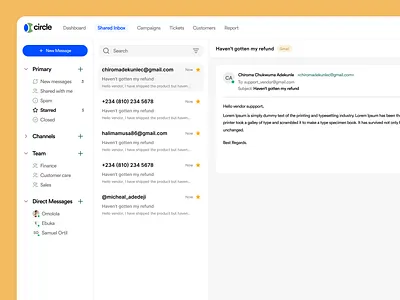 CRM Dashboard Shared Inbox b2b dashboard inbox sharedinbox uiux