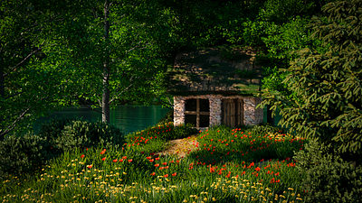 The house by the lake from Blender 3D 3d adobe photoshop blender forest home illustration lake