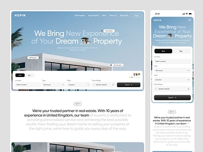 HOFIN - Real Estate Platfom Landing Page building clean company design home house landing page platfom property property platfom real estate rent ui villa web web design website website design