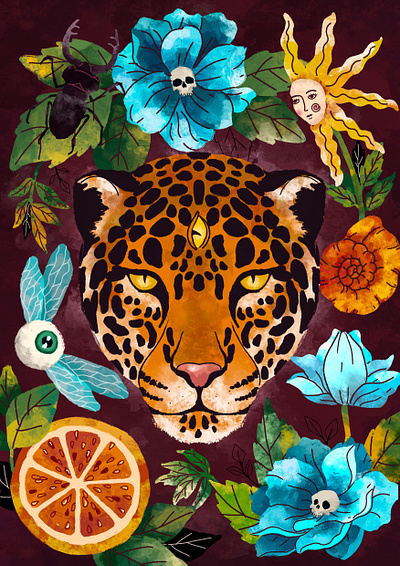 Jaguar illustration 2d illustration animal illustration design digital illustration esoteric illustration poster design surreal wild nature