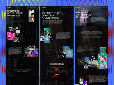 Omnimatrix website design collage dark design desktop finance fintech glitchy landing minimalist omnimatrix page pixel ui video visuals webdesign website