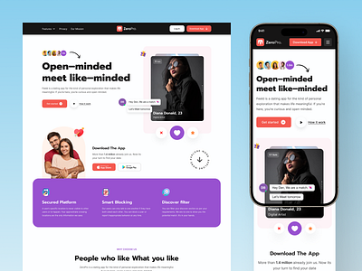 Landing Page Design For A Dating App app date dating design header herosection homepage landing ui ux web design