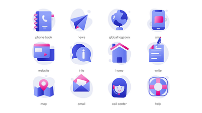 Contact Us 2D Icons Animation 2d animation call center contact us email flat global location gradient help home icons illustration info map motion news phone book sms website write