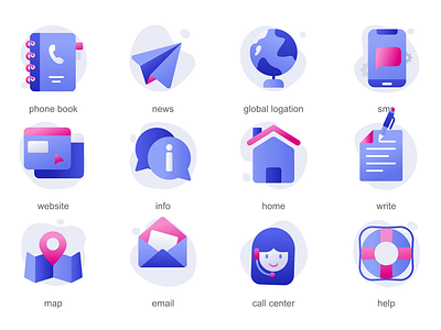 Contact Us 2D Icons Animation 2d animation call center contact us email flat global location gradient help home icons illustration info map motion news phone book sms website write