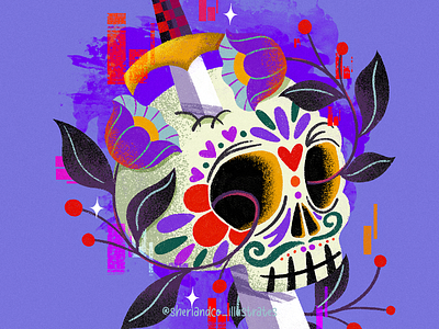 Halloween: Skulls & Checkers art artwork booktok colorful concept art day of the dead digital art fantasy floral flowers halloween illustration magic magical skeleton skull skulls spooky sugarskull sword