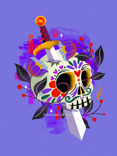 Halloween: Skulls & Checkers art artwork booktok colorful concept art day of the dead digital art fantasy floral flowers halloween illustration magic magical skeleton skull skulls spooky sugarskull sword