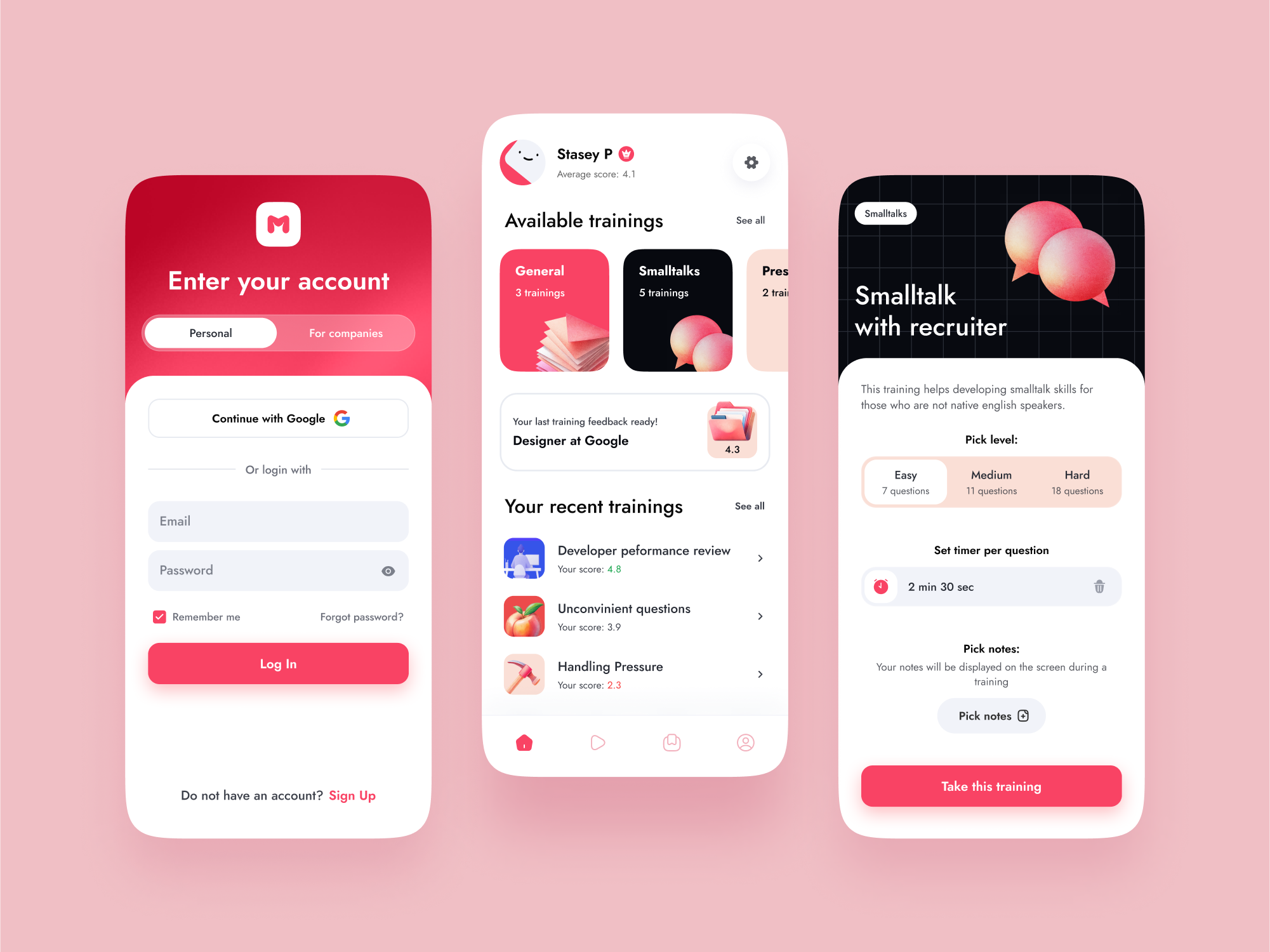 AI soft skill training Mobile App ai assistant design concept education feedback magenta mobile app score training app ui ui design ui kit ux vr