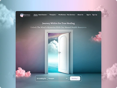 Mental Health Website " landing page" aesthetic blue design dreamy figma graphic design landingpage lightmode mentalhealth pastelcolor pink psychology surrealism ui uiux web webdesign