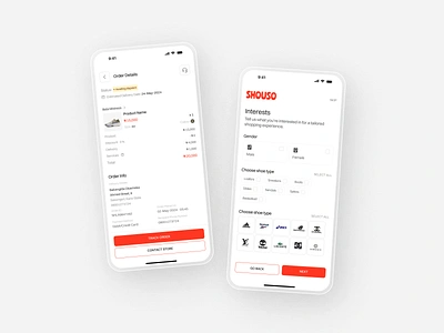 Shouso E-commerce app checkout page e commerce mobile app red shoes used items user interface