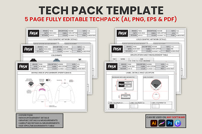 Streetwear Hoodie Tech Pack Template - Fashion Tech-pack Design hoodie design blueprint