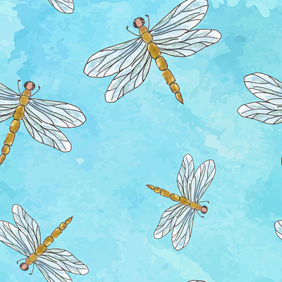 Seamless watercolor pattern baby pattern dragonfly fabric hand drawn pattern seamless seamless pattern wallpaper watercolor wrapping paper