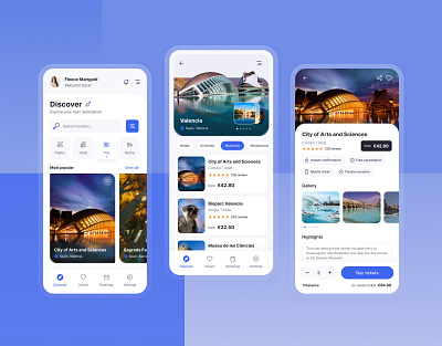 TravelGuide Mobile Application app design application branding city design discover flight gallery guide hotel minimal mobile rental spain travek guide travel trip ui ux valencia