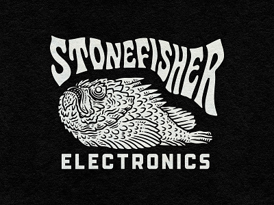 Stonefisher Electronics branding creature electronics fish graphic design grunge guitar effects illustration logo logo design music ocean rock sea stonefish stoner vintage