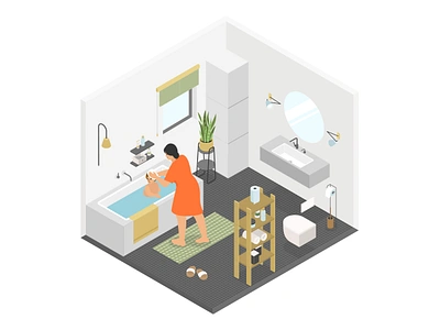 Mother bathing a child - isometric illustration bath bathroom child design flat design home hygiene illustration isometric illustration isometry kid mother parent style vector wash