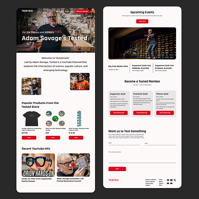 Adam Savage Tested Redesign landingpage ui ui design uiux user interface web webdesign