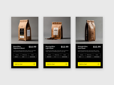 Brew Bliss Coffee Pricing Cards cards ui coffee minimalist pricing cards pricing table ui ui design ui kit