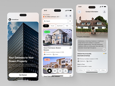 EstateEase - Real Estate Mobile App app design design home finder interface ios product design property finder property finder app real estate real estate app ui ui design uiux uiux design ux ux design