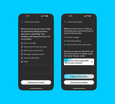 Cancel Subscription Flow app design mobile design pricing product productdesign ui ux