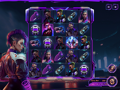 Cyberpunk, Slot Game 2d arts animation casini slot casino design digital art igaming illustrations ux ui