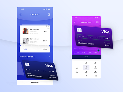 Checkout App add new card app application android ios articles brand branding card number checkout crdit card exploration graphic design icons print designer illustrator ai items pay now photoshop psd purple gradient senior designer typo typography ui ux ui ux designer visa mastercard paypal