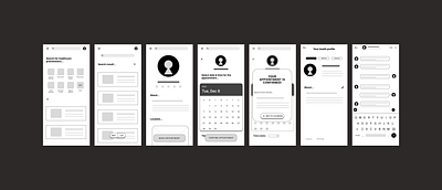 Low-fidelity design of a Healthcare App app design icon logo typography ui ux vector wireframe