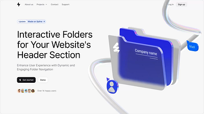 Interactive folders animation for the landing page 3d animation cinema4d design spline3d