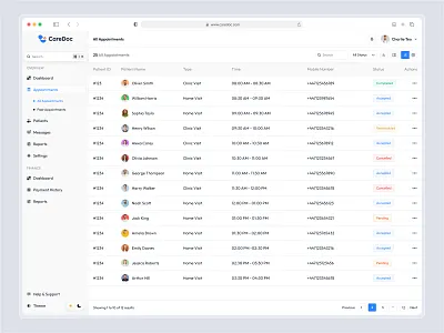 Appointments list table UI appointment appointment ui design booking data booking webapp cms design crm crm design data table data table ui saas saas data saas ui saas ui design table table design ui design webapp